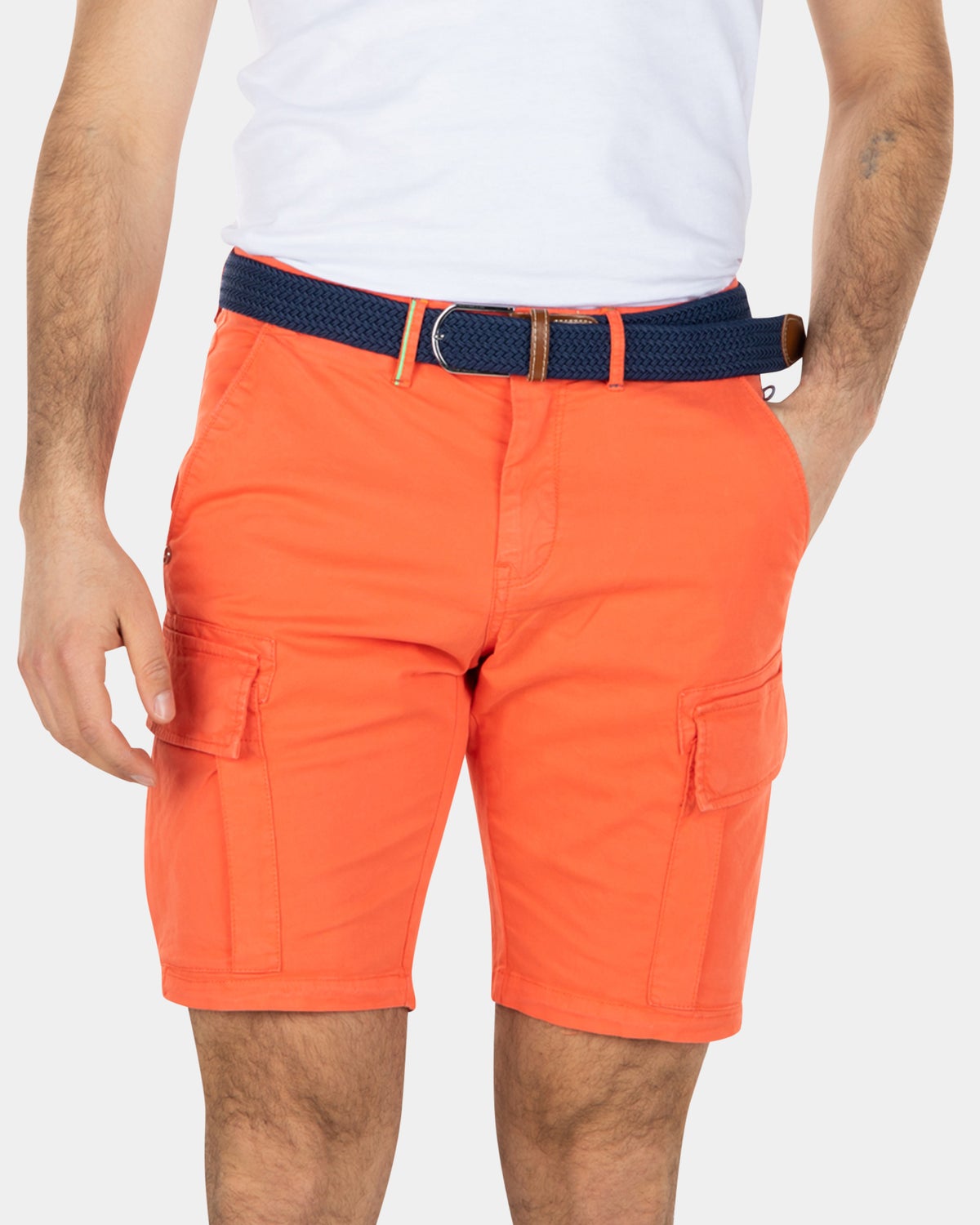 Cotton stretch cargo shorts - Burned Orange