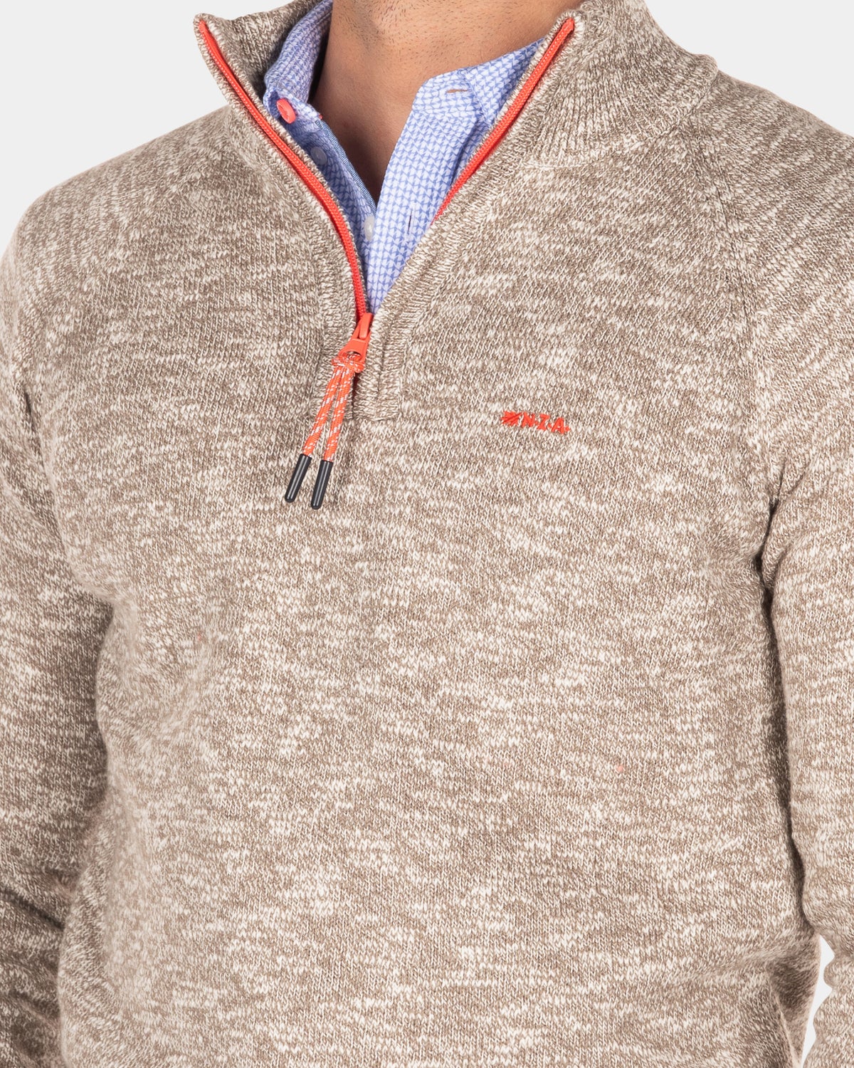 Cotton solid coloured jumper with half zip - Misty Army