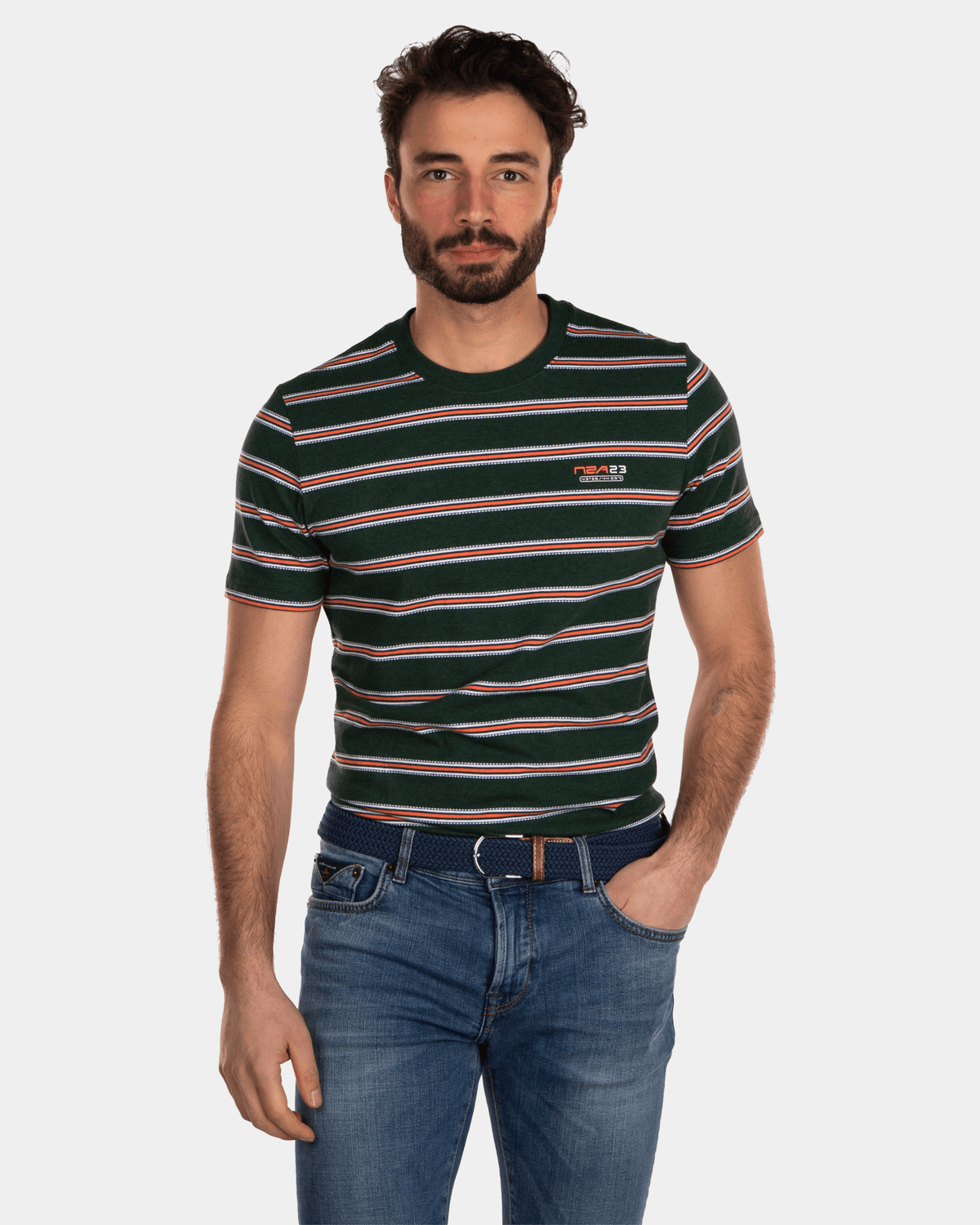Striped crewneck t-shirt green - Dark Pine