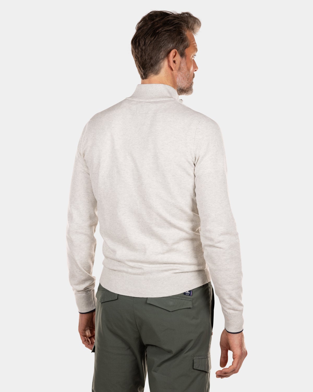 Solid coloured half zip sweater - Cream Melange