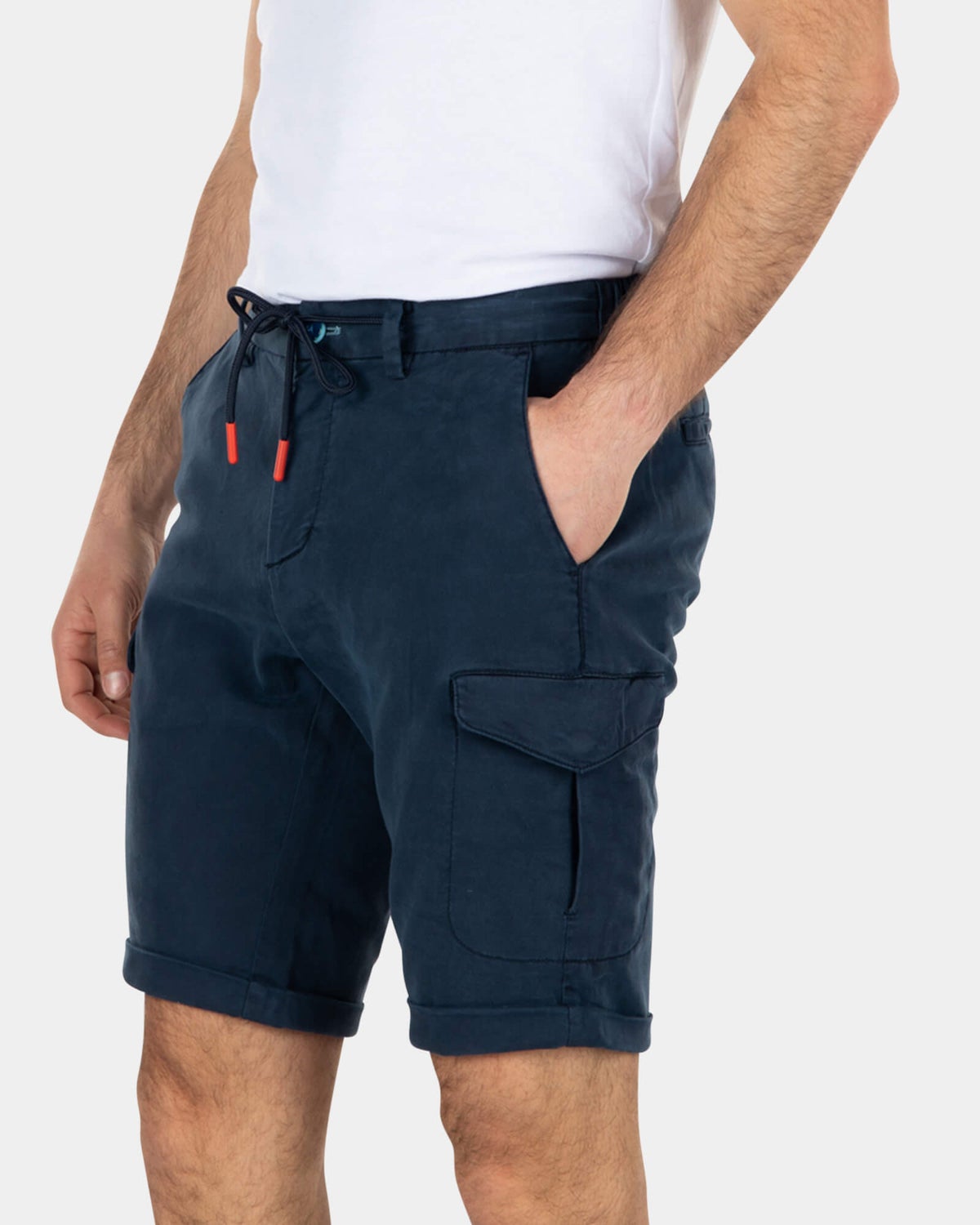 Lyocell cotton cargo shorts - Key Navy
