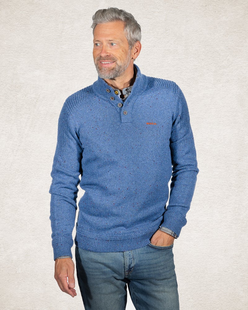 Half buttoned plain pullover - Cloudy Blue