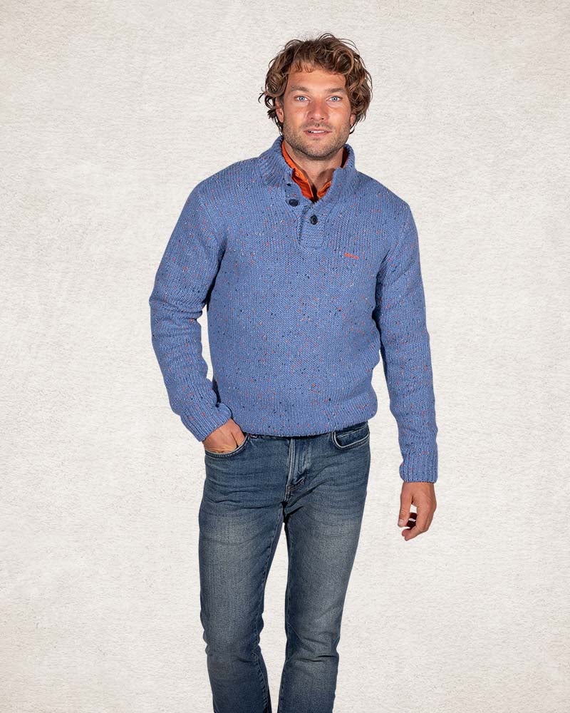 Half buttoned wool blend pullover - Cloudy Blue
