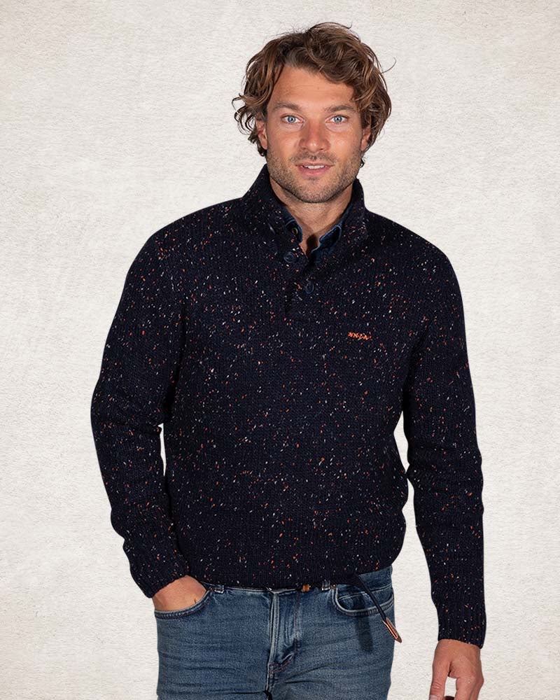 Half buttoned wool blend pullover - Pitch Navy