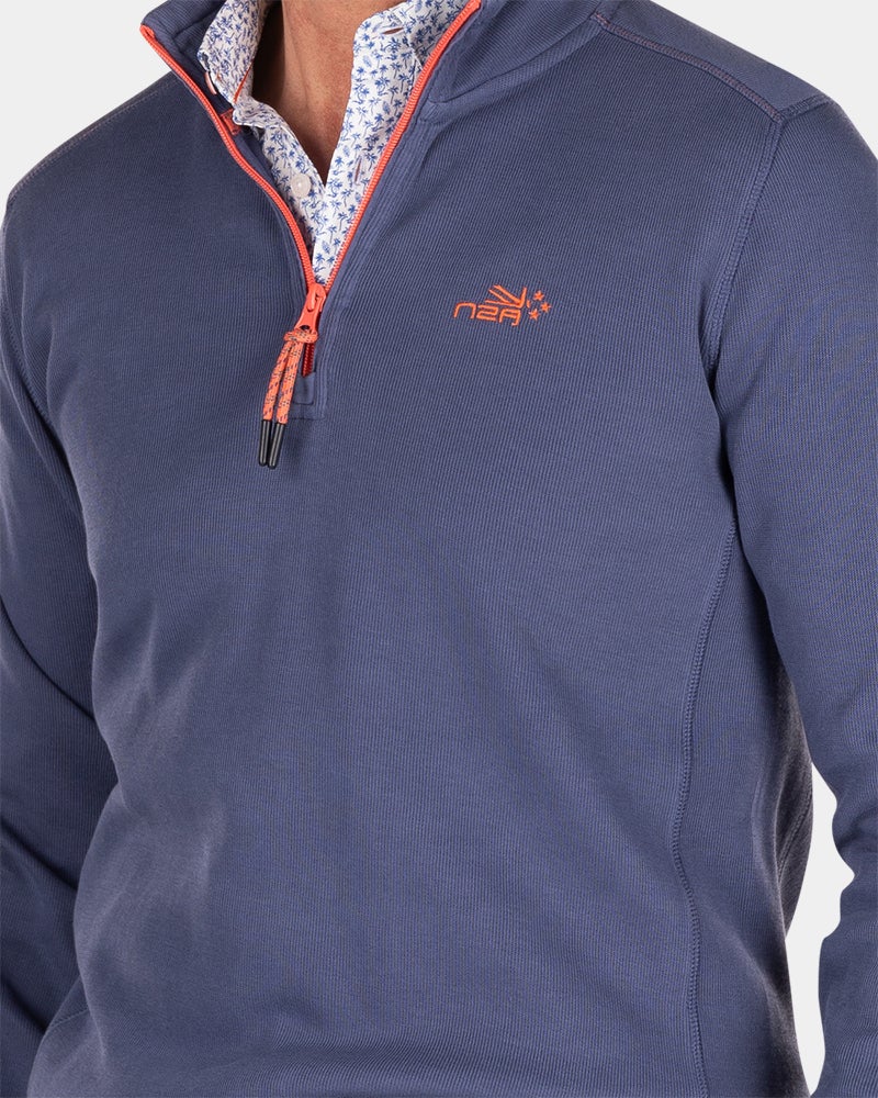 Plain cotton half zip sweater - Dusk Navy