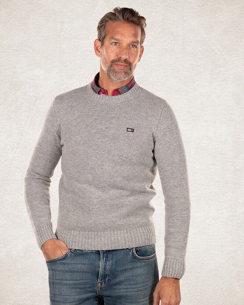 Wool pullover round neck - Grey Melange