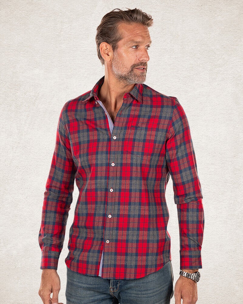 Red and black cotton flannel shirt - Carmine red
