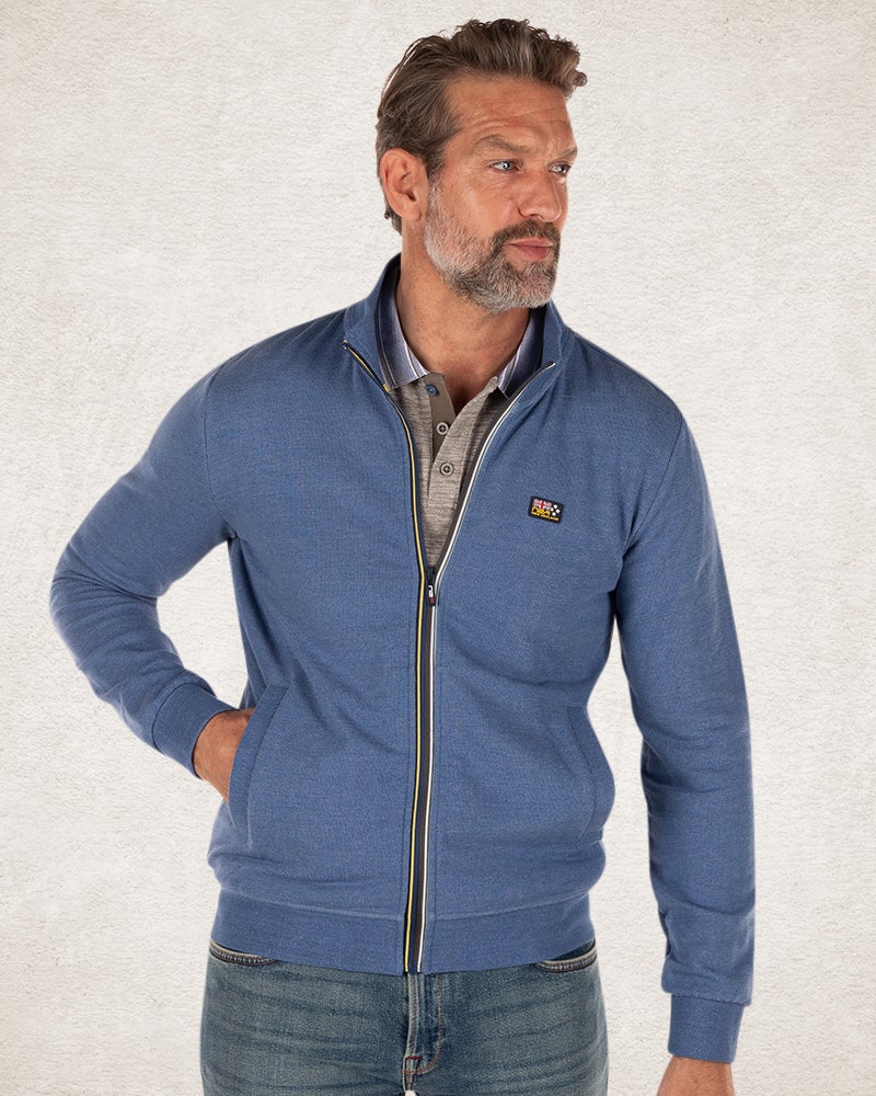 Solid coloured cotton stretch cardigan Lead Blue