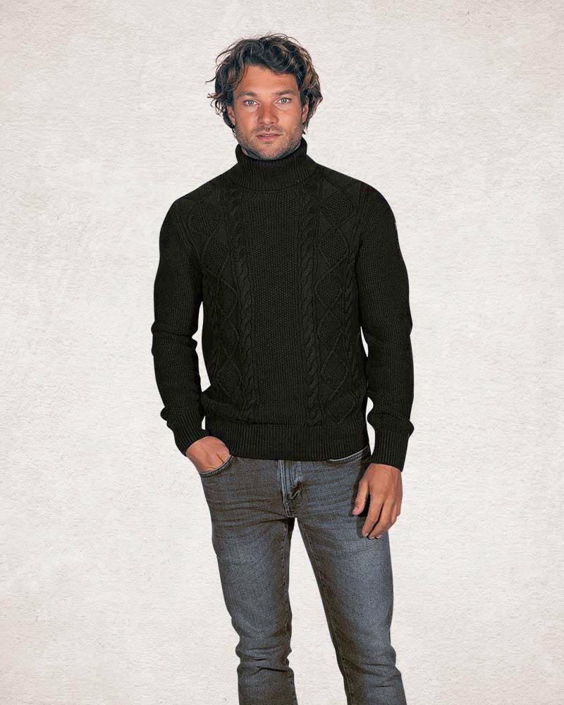 Cable knit turtleneck pullover - Crushing Green