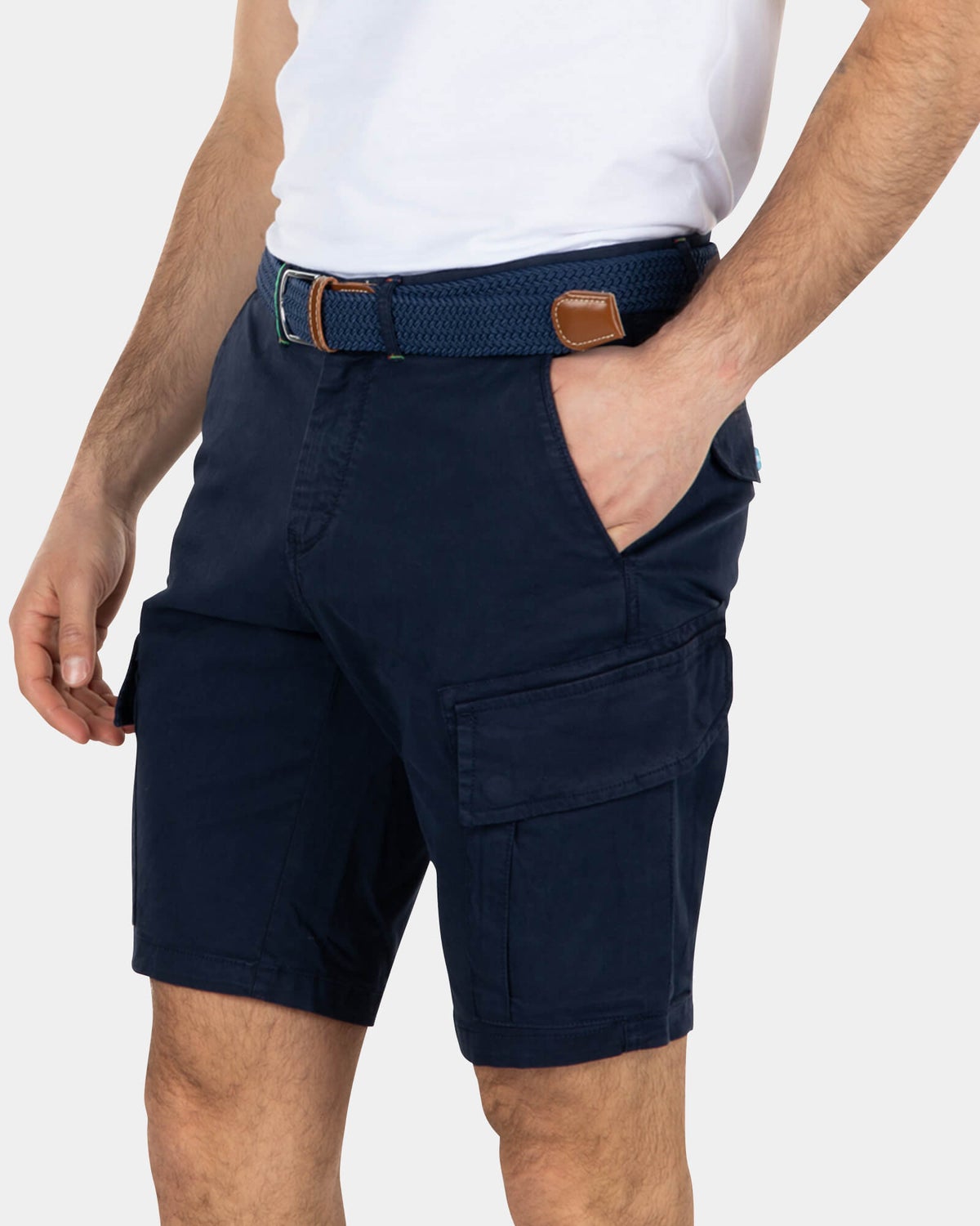 Cotton stretch cargo shorts - Key Navy