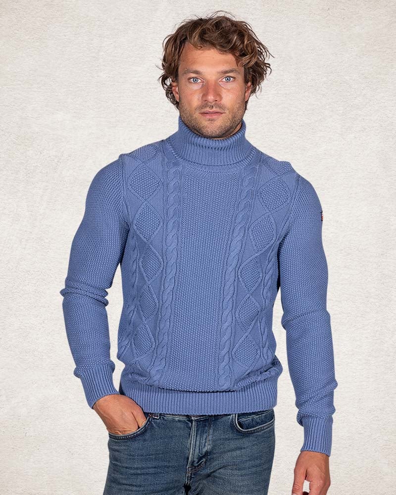 Cable knit turtleneck pullover - Cloudy Blue