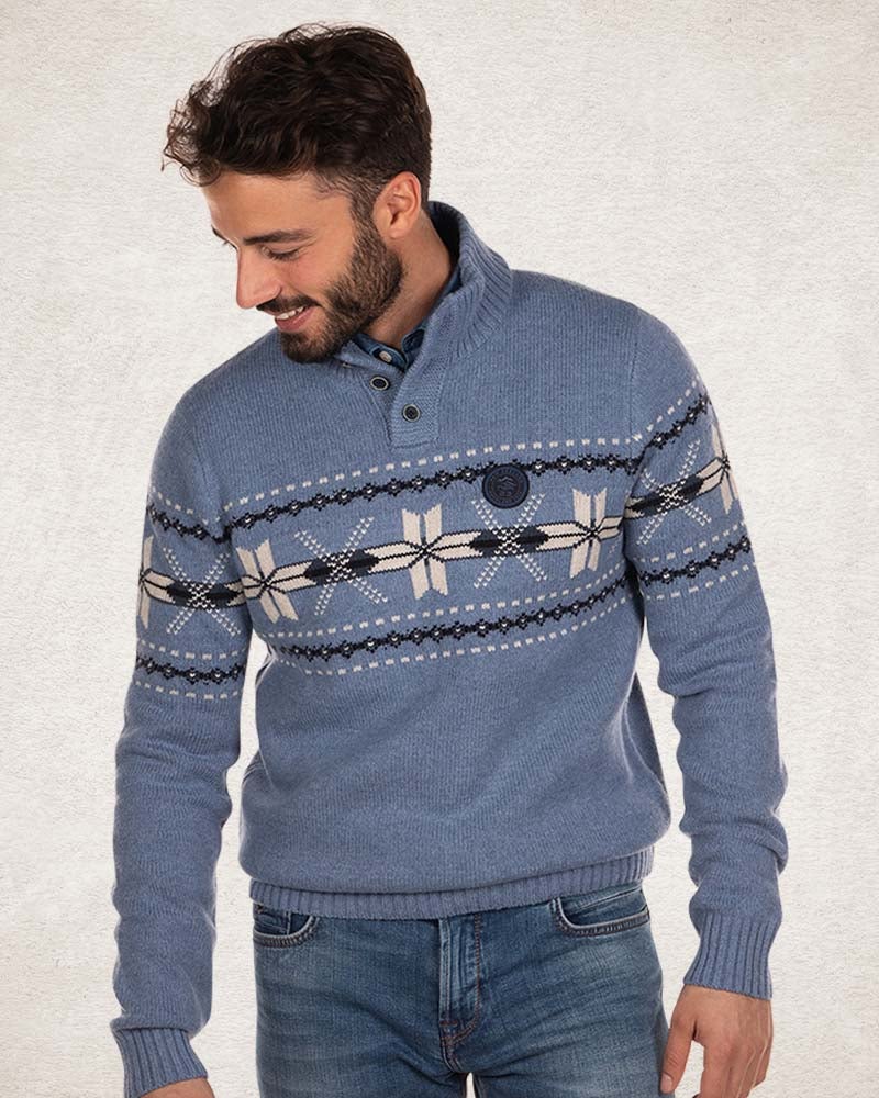 Half buttoned knitted pullover - Cloudy Blue