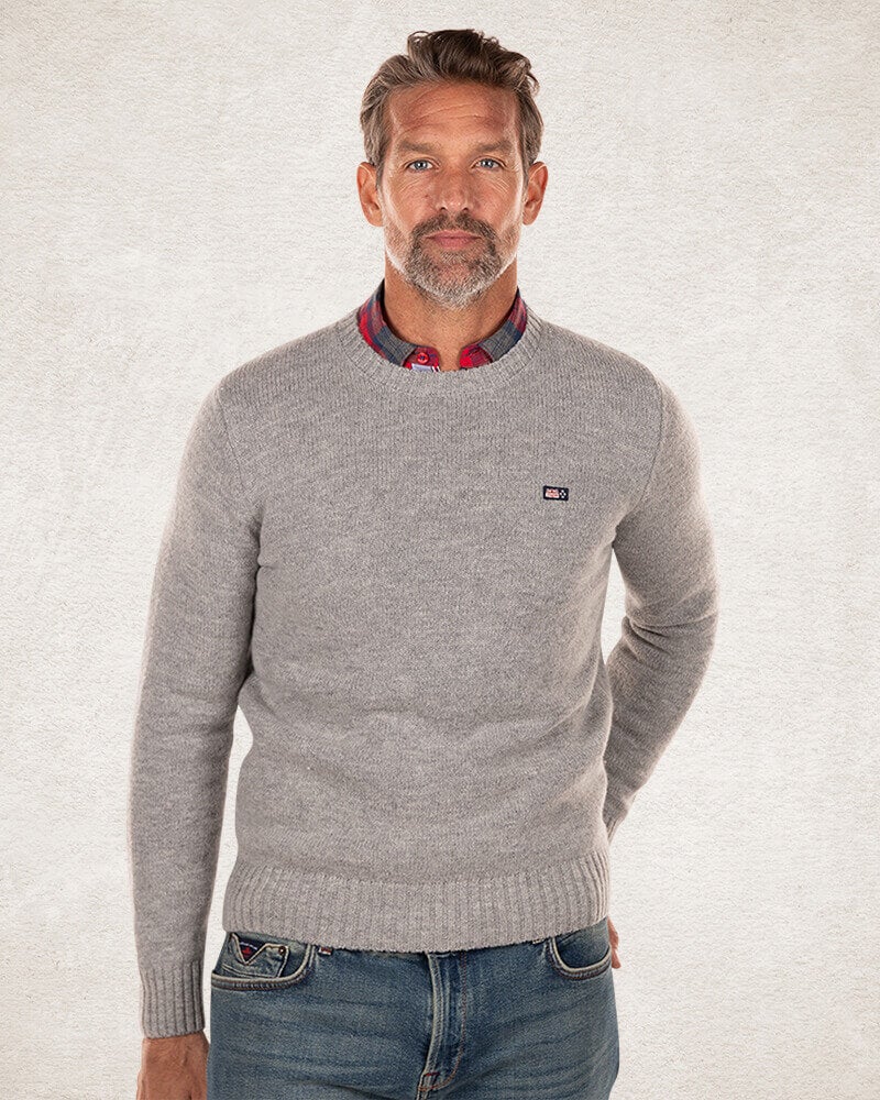 Wool pullover round neck - Grey Melange