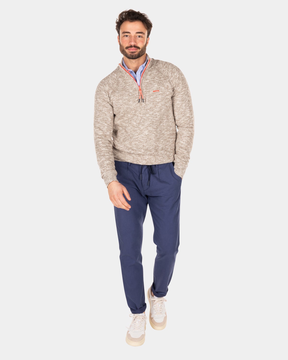 Cotton solid coloured jumper with half zip - Misty Army