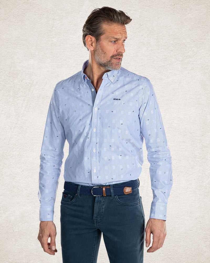 Cotton printed long sleeved shirt - Light Blue