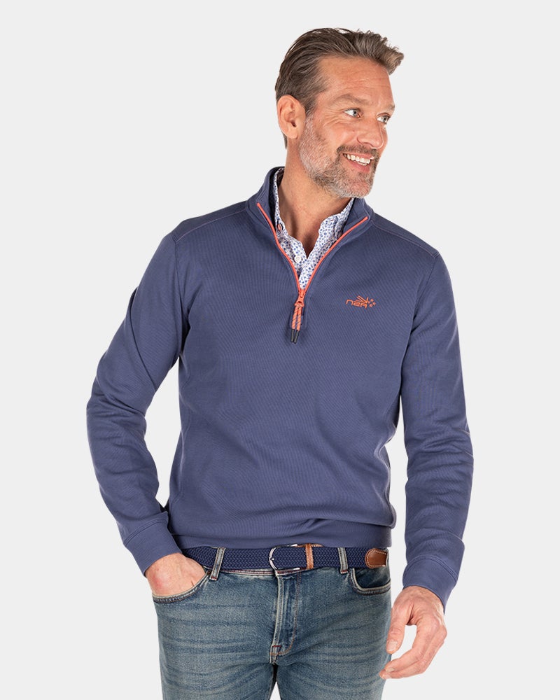 Plain cotton half zip sweater - Dusk Navy