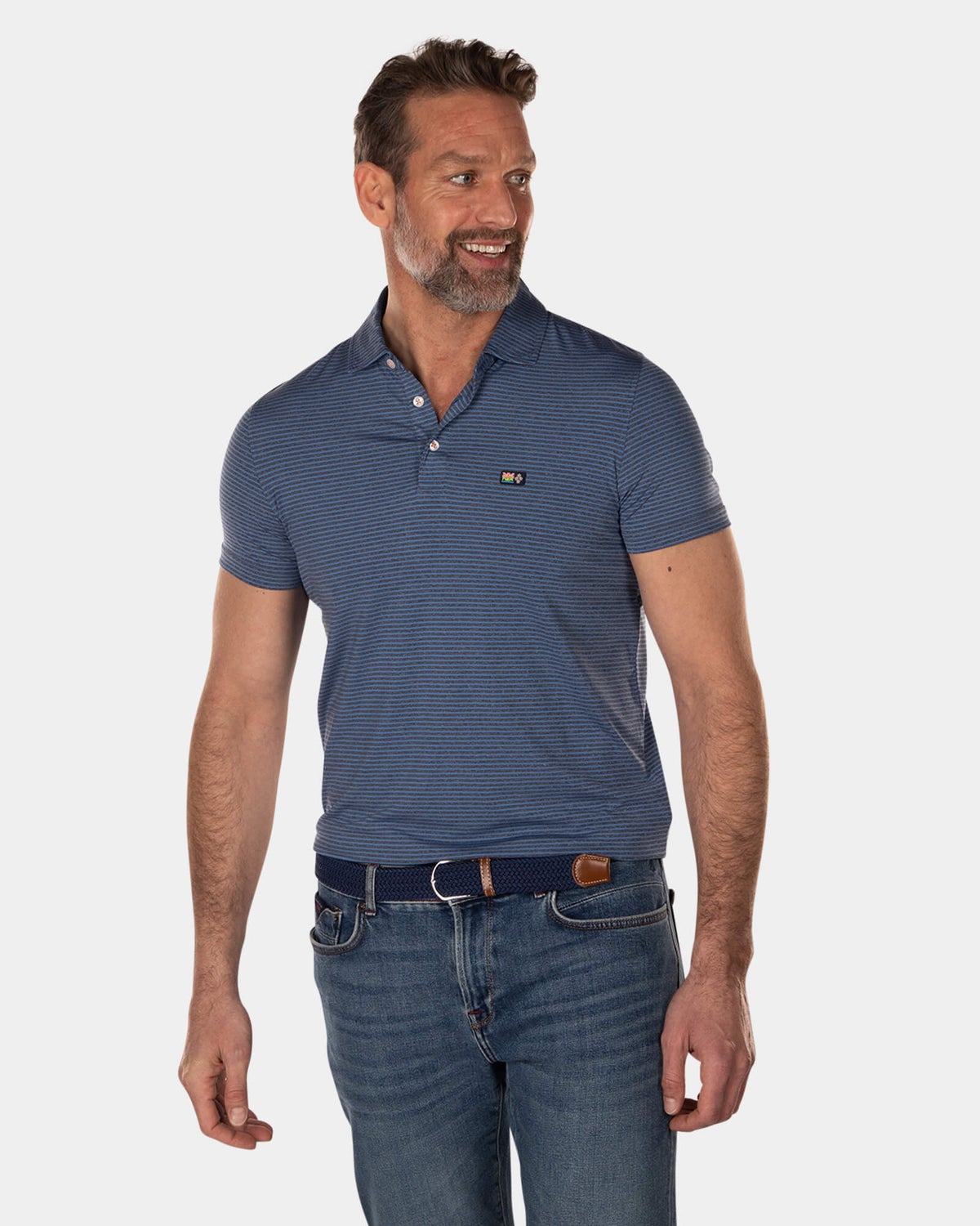 Plain polo shirt with small stripes