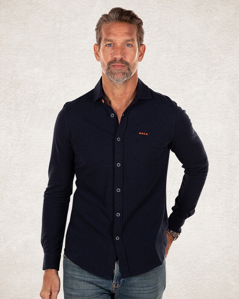 Navy cotton long sleeved shirt - Pitch Navy
