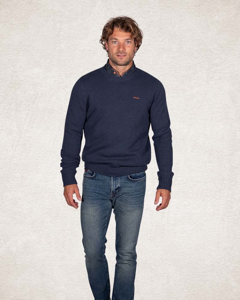 Crew neck plain knitted pullover  - Trent Petrol