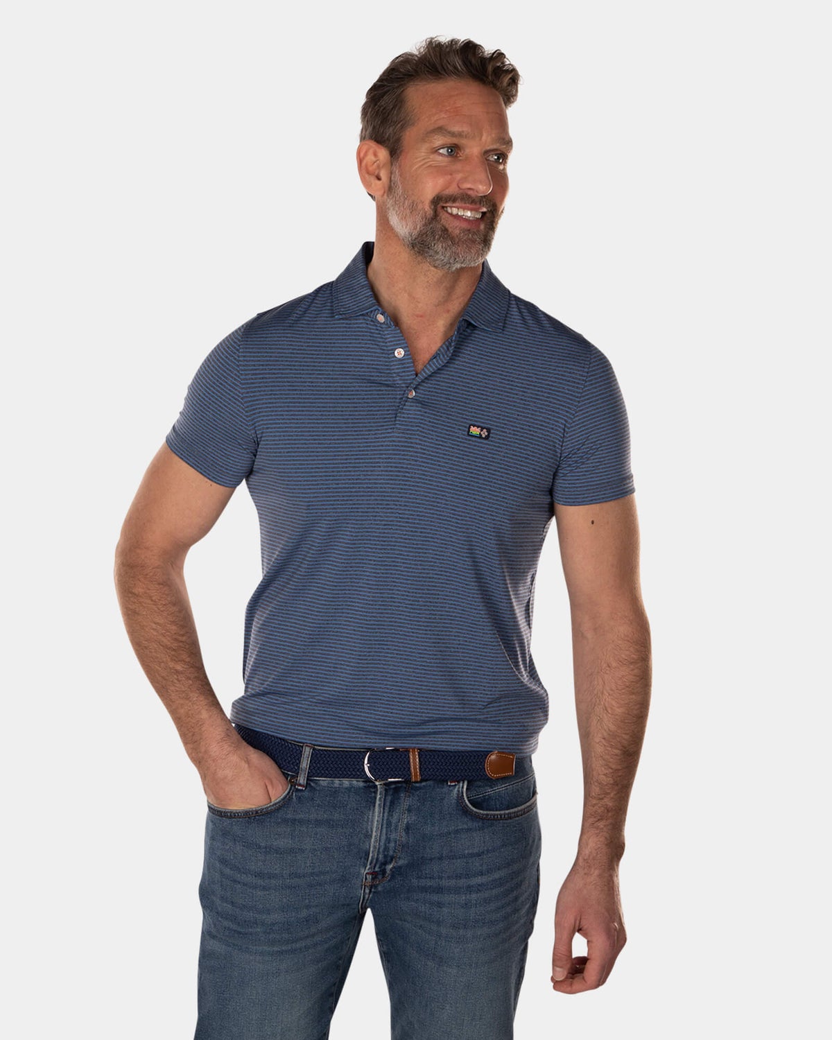 Plain polo shirt with small stripes