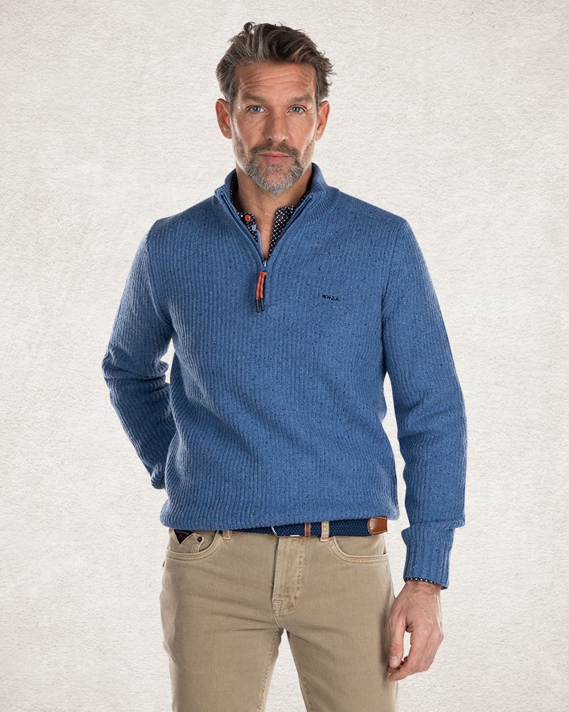 Cotton wool half zip pullover - Cloudy Blue