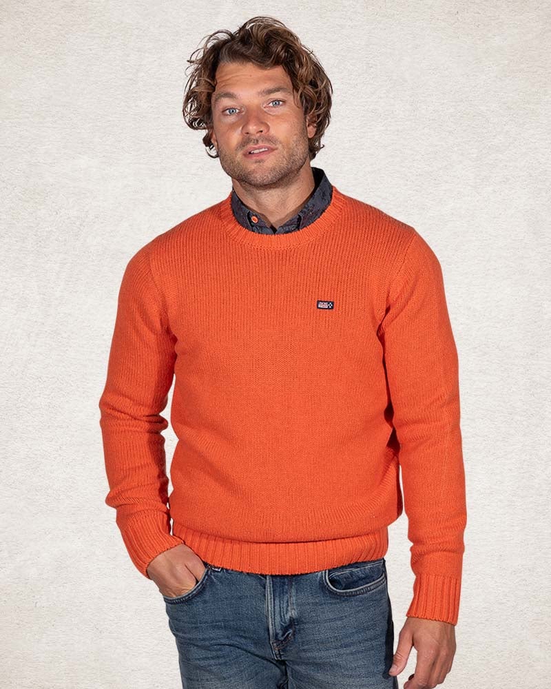 Crew neck wool blend pullover - Ginger Orange