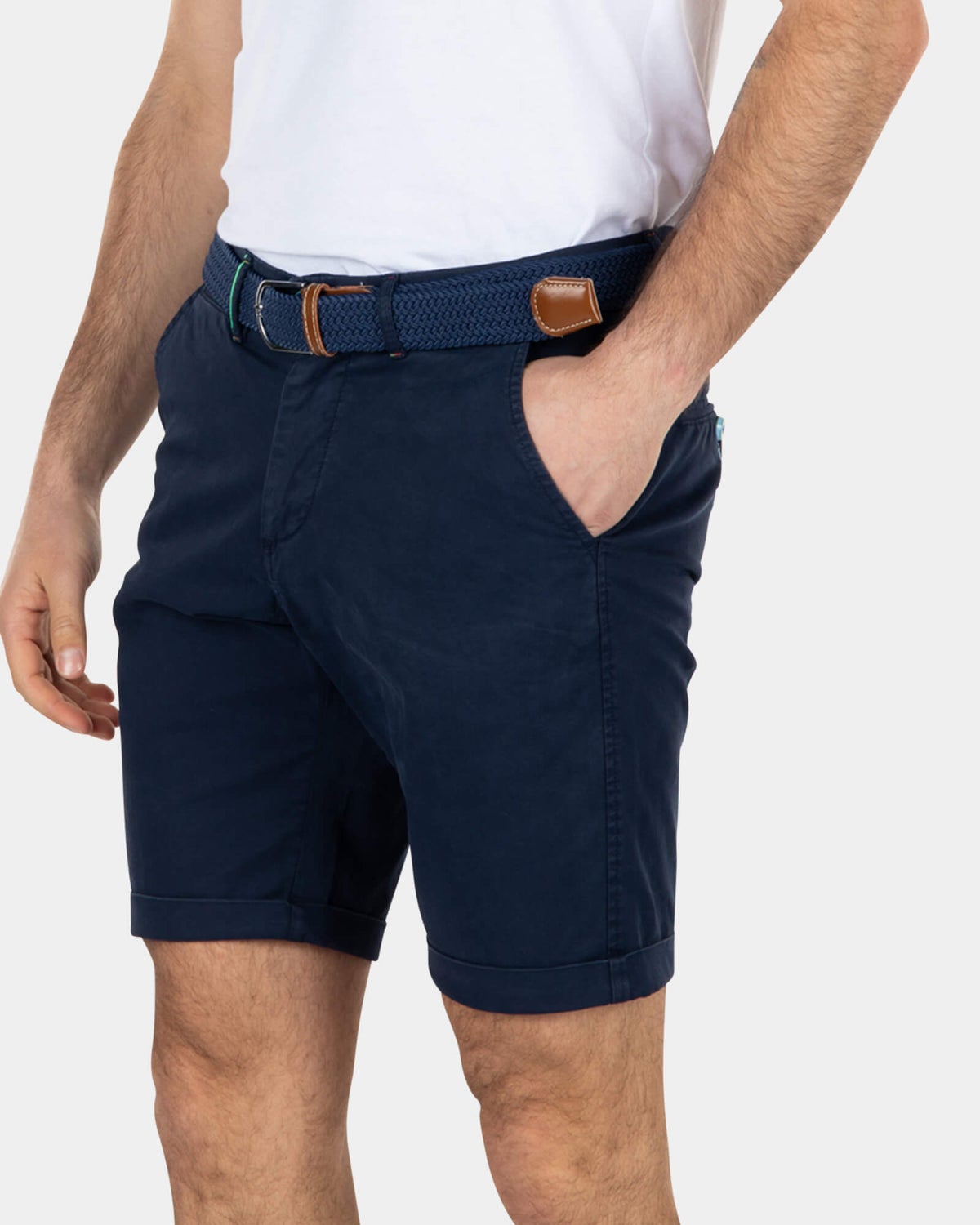 Cotton stretch chino shorts - Key Navy