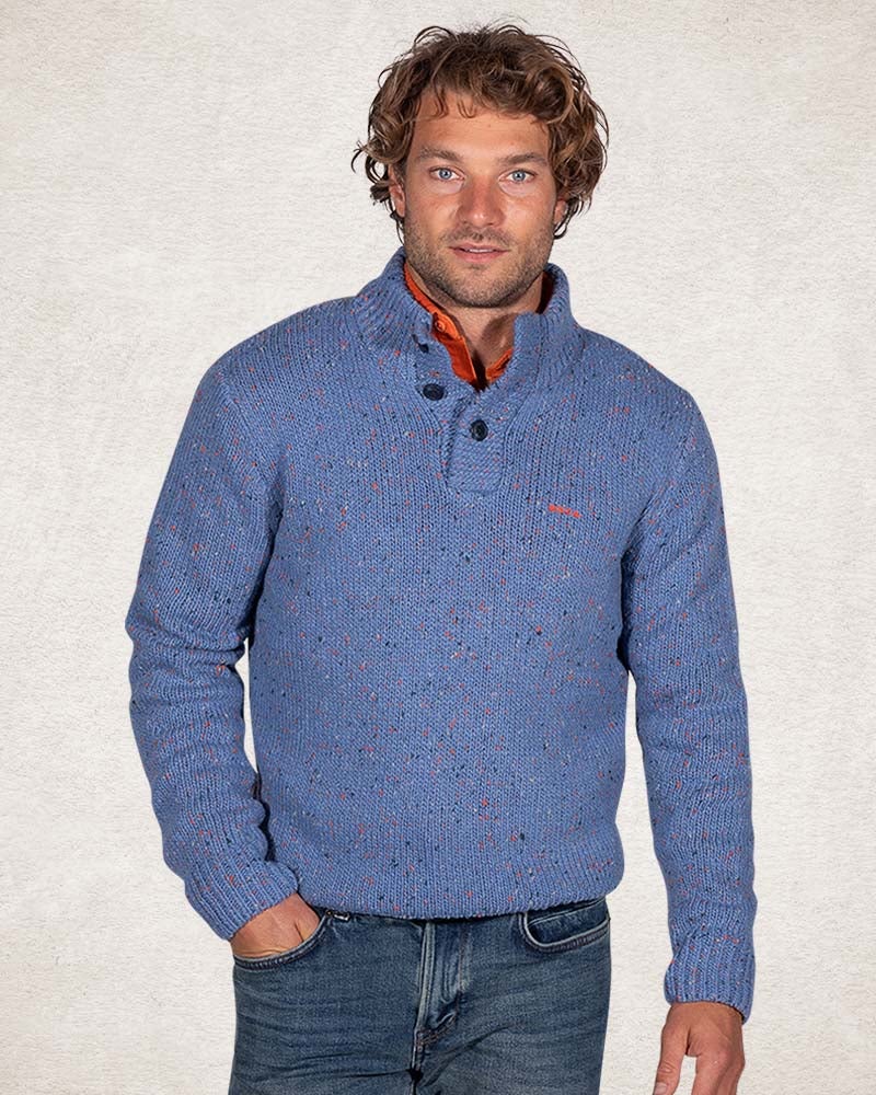 Half buttoned wool blend pullover - Cloudy Blue